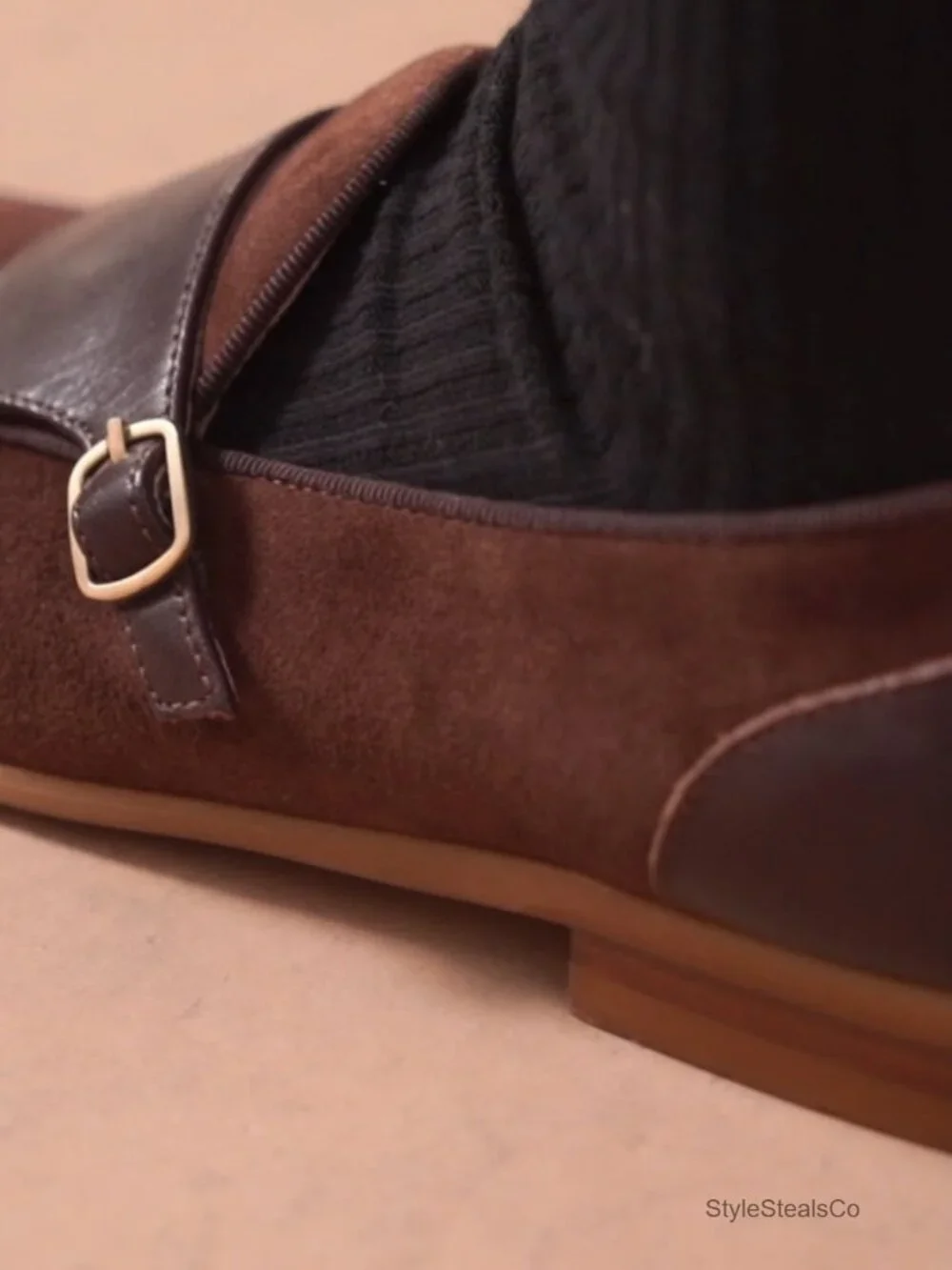 Genuine Leather Monk Strap Loafers Flat Slip-on Comfort Business Casual